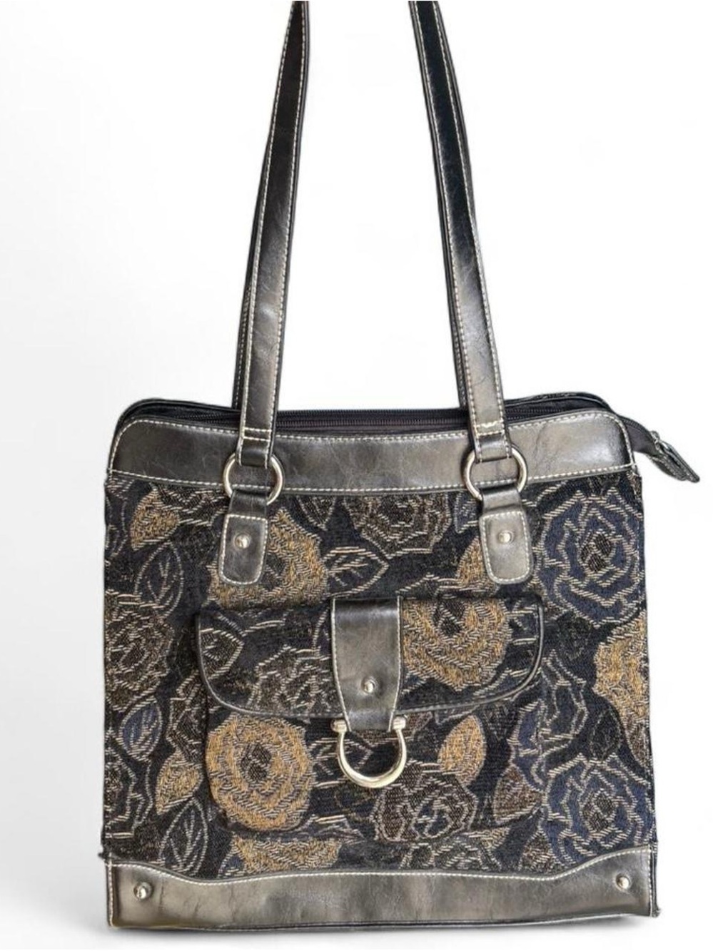 Fratelli Rossetti Black and Gold Floral Jacquard Shoulder Bag